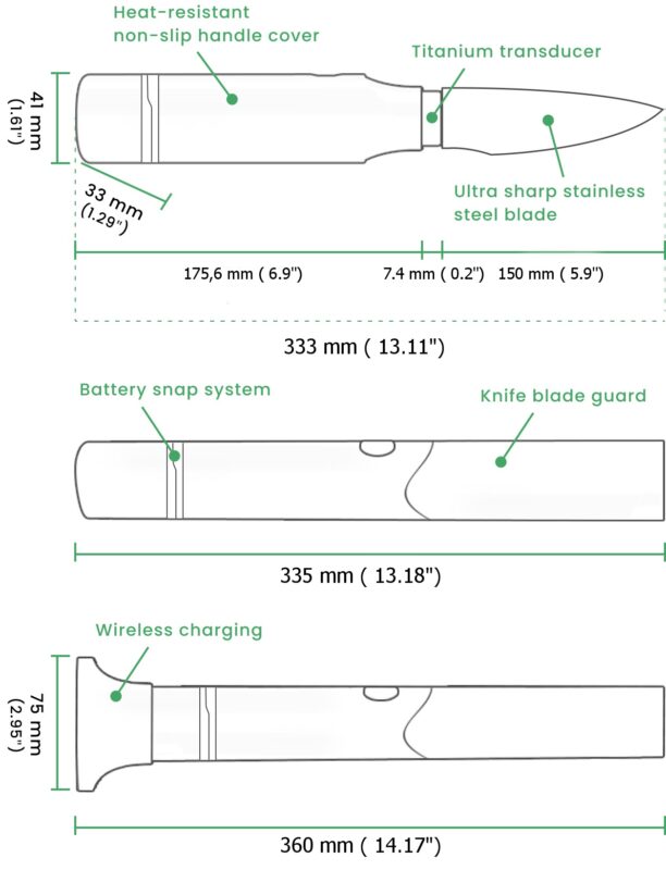 Ultrasonic kitchen knife dimensions